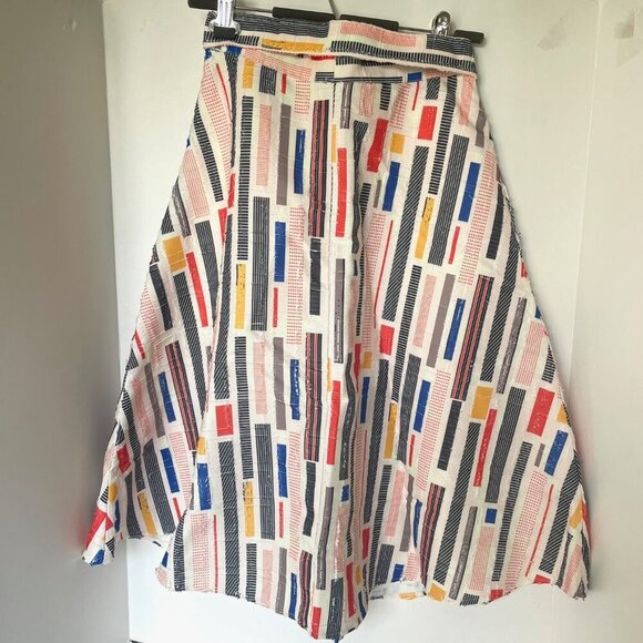 Anthropologie 50’s A-Line Midi Skirt 6 Button Front Striped Belted Pockets Hutch - Picture 4 of 9